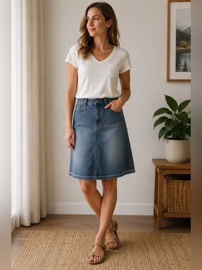 Royal Robbins Denim A-Line Skirt Blue Casual Outdoor Travel Size 2 Small Western